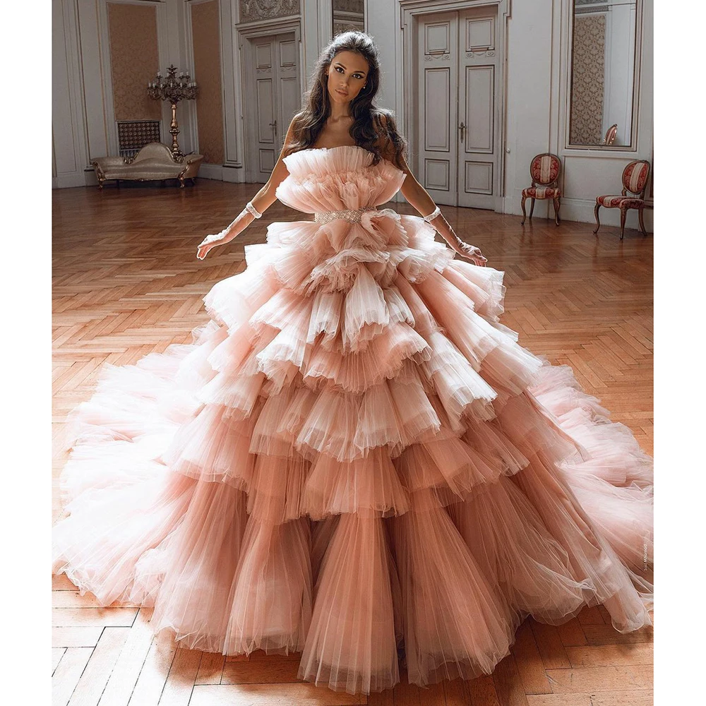 Top Trends: UZN Gorgeous Ball Gown Tiered Tulle Prom Dress Blush Pink Elegant Evening Dress 2022 Long Party Dress Robe De Bal Shoppable Styles