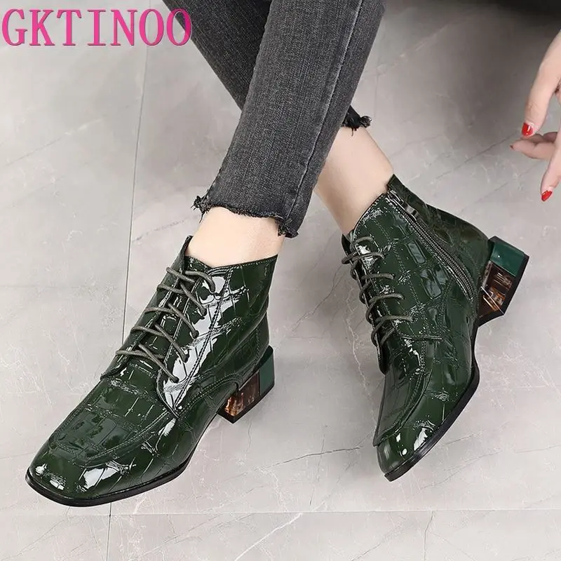 Top Trends: GKTINOO Women Boots 2024 New Woman Short Boots Soft Patent Genuine Leather Autumn / Winter Shoes Square Heels Female Footware Shoppable Styles