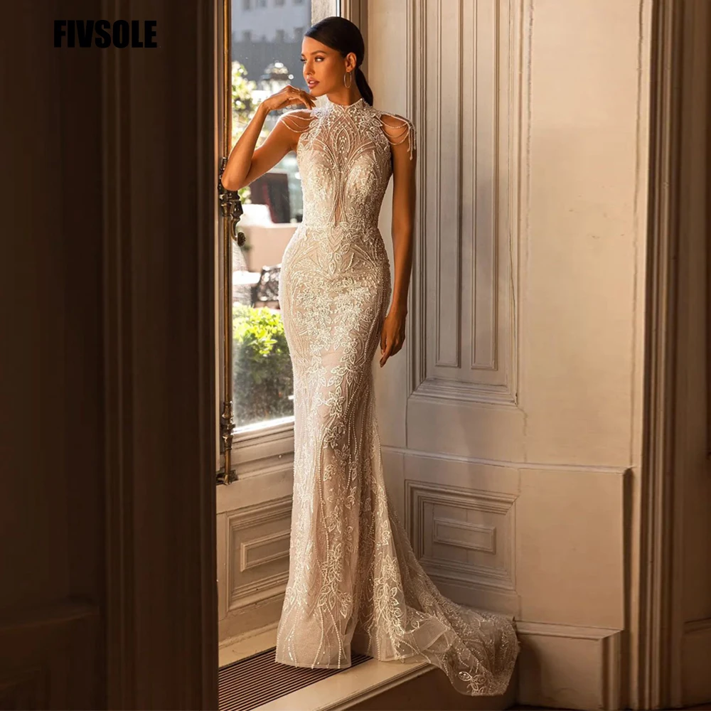 Top Trends: High Neck Wedding Dress Ruched Tulle Backless 2022 Boho Beaded Sequins Appliques Beach Sweetheart Bridal Gowns Vestidos De Novia Shoppable Styles