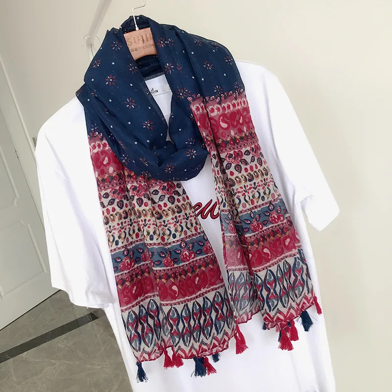 Top Trends: Fashion Head Scarf 2021 New Women Girls Spring Autumn Designer Long Bohemian Ethnic Soft Print Scarf Tassels Wrap Shawl Stole Shoppable Styles