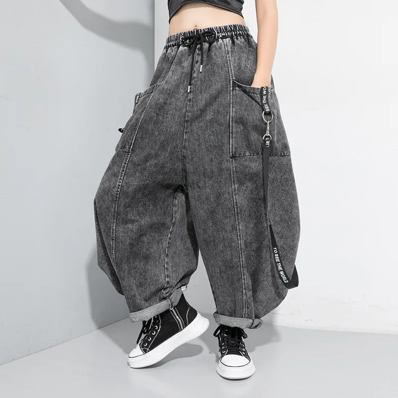 Top Trends: Wide Leg Jeans Female Black Ribbon Stitch Women Loose Denim Pants Spring Autumn Winter Elastic Waist Trousers Shoppable Styles