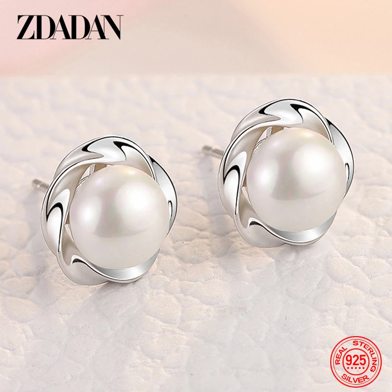 Top Trends: ZDADAN 925 Sterling Silver Charm Flower Pearl Stud Earring For Women Fashion Wedding Jewelry Party Gift Shoppable Styles