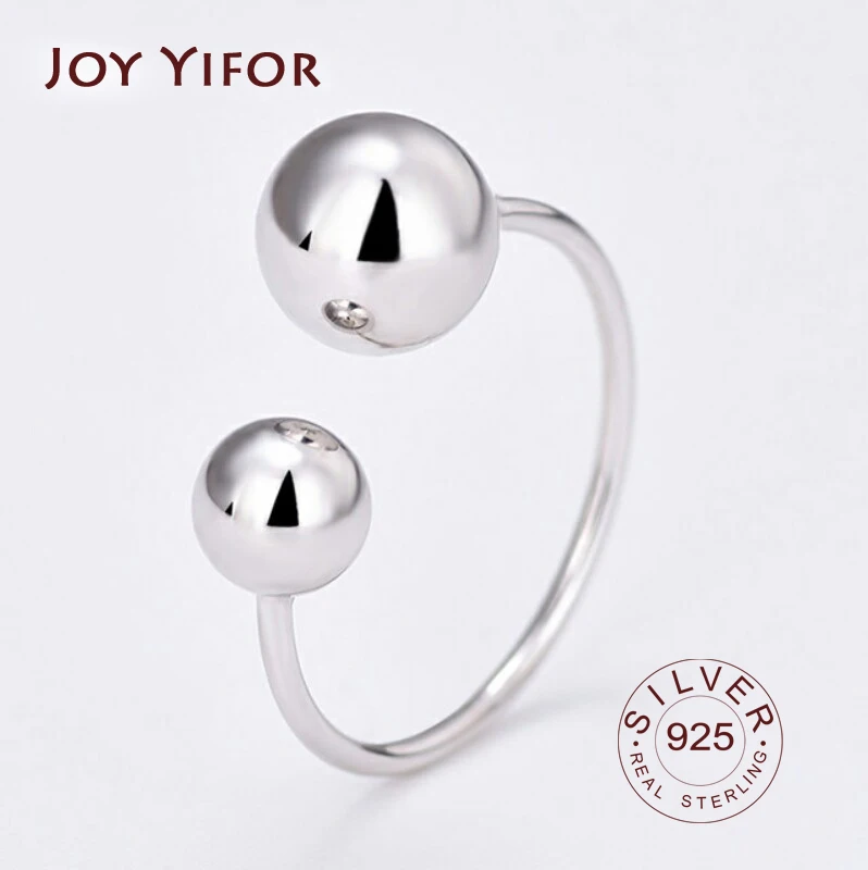 Top Trends: 925 Sterling Silver Minimalist Two Beads Ball New Trendy Simple Geometric Open Rings For Women Fashion Vintage Jewelry Shoppable Styles