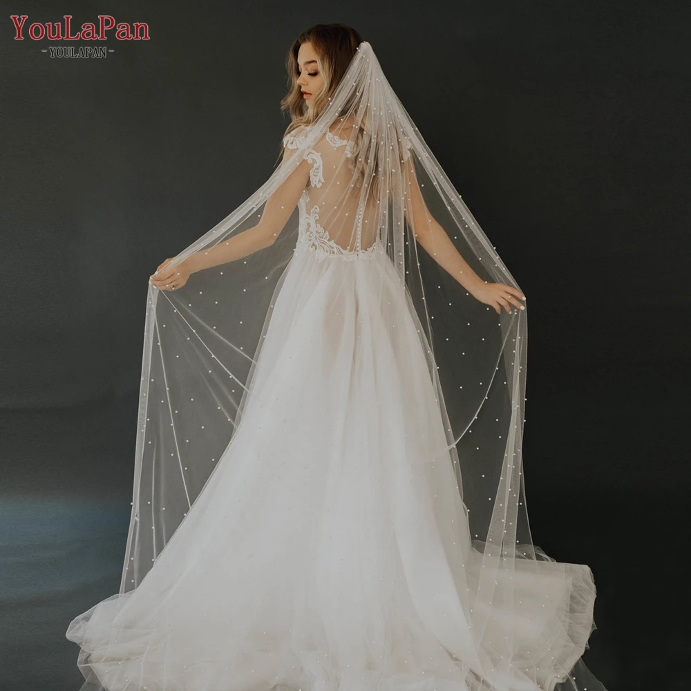 Top Trends: YouLaPan V05 Luxury Bridal Tulle Bridal Veil Pearl Wedding Veil With Hair Comb 1 Tier Long Wedding Veil Cathedral Wedding Veil Shoppable Styles - Image 2