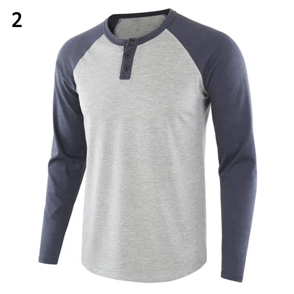 Top Trends: 80% HOT Casual Men's Long-sleeved T-shirt Autumn O-neck Long Raglan Sleeves Color Matching T-shirt Button Pullover Tops Shoppable Styles - Image 2