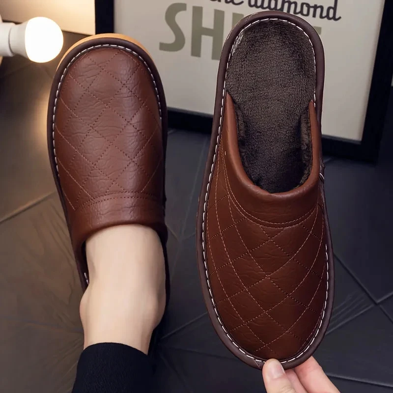 Top Trends: Luxury Genuine Leather Handmade Men House Slippers Winter Slip On Soft Comfort Black Brown Bedroom Indoor Flat Men Shoes 2021 Shoppable Styles