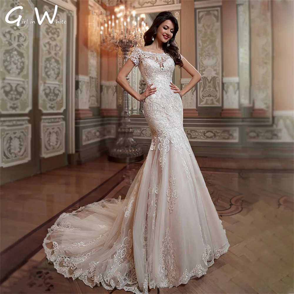 Top Trends: Luxury Mermaid Wedding Dresses Lace Appliques Bride Gown Boat Neck Button Back Long Train Bride To Be Vestidos De Novia 2023 Shoppable Styles