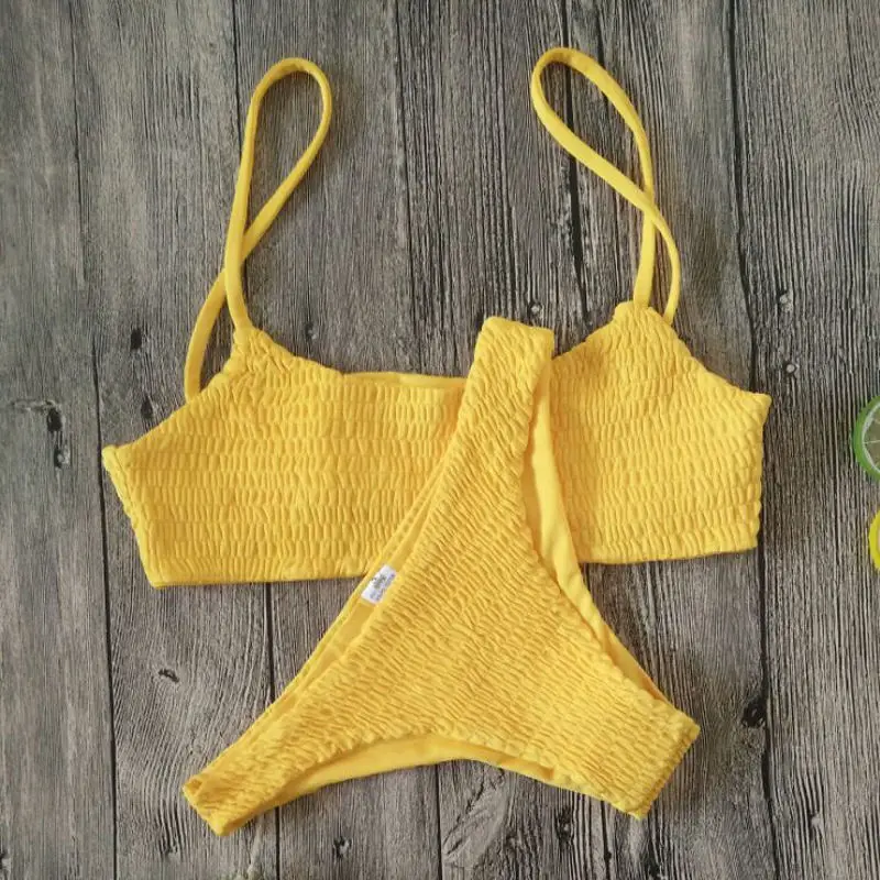 Top Trends: Yellow Ruffles Crochet Sexy Bikini Set Women Push-up Padded Bra Biquini Swimsuit E Swimwear Bathing Suit Mujer Shoppable Styles