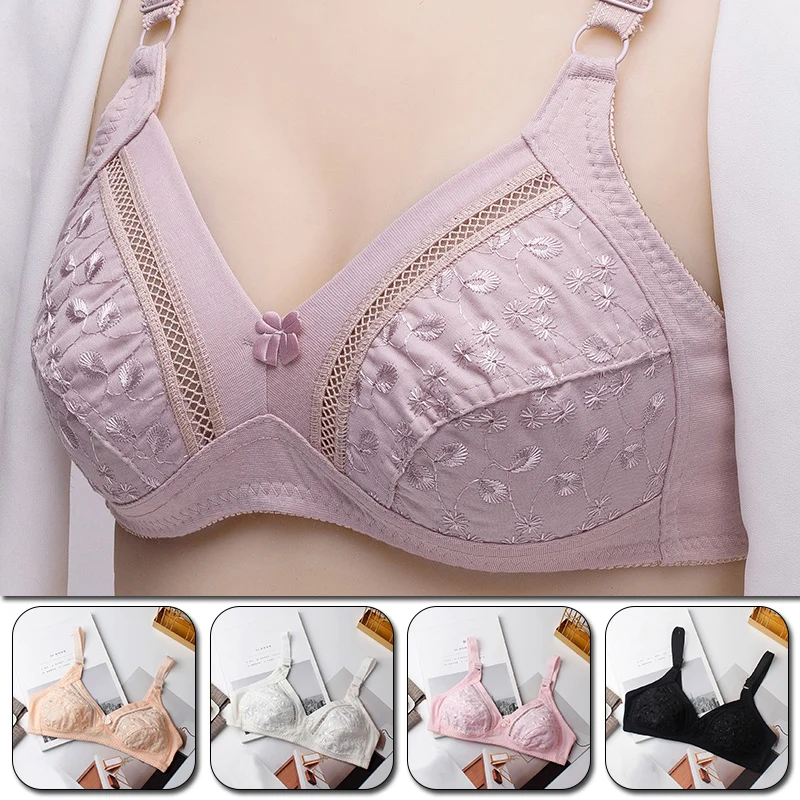 Top Trends: Flower Wireless Push Up Bra Big Cup For Big Breasted Women Fat Full Coverage Thin Wire Free Back Closure Plaid Soft Bra Big Size Shoppable Styles