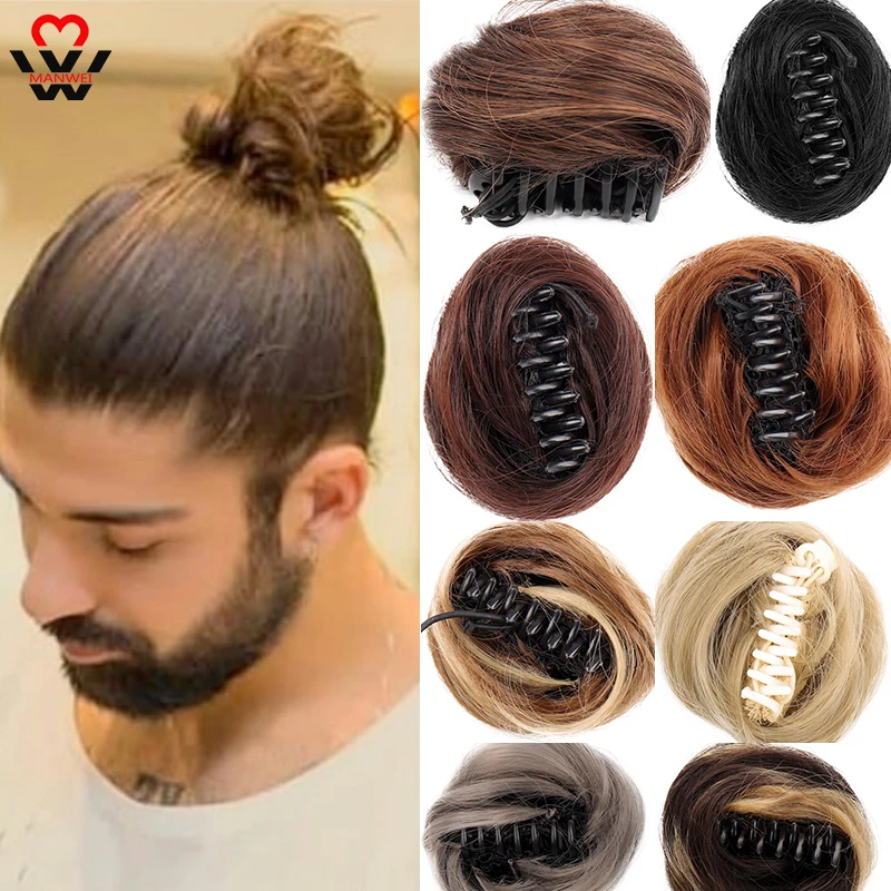 Top Trends: Synthetic Hair Bun Black Brown Straight Hair Messy Scrunchies Bun Claw Clip In Hair Extension Updos Hairpieces For Men Chignons Shoppable Styles