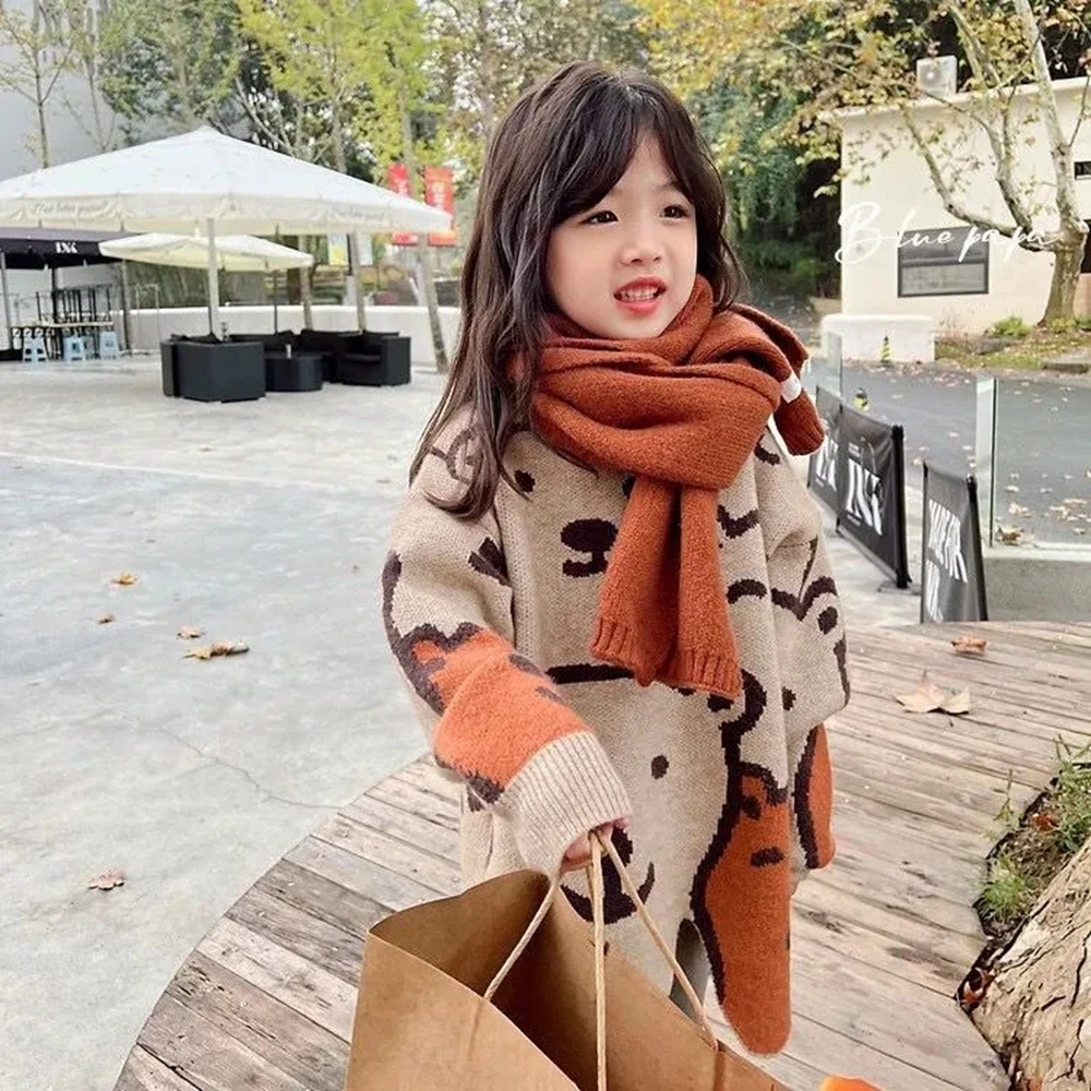 Top Trends: Autumn Kids Knitted Print Panda Sweater For Girls Irregular O Neck Christmas Sweater Toddler Baby Pullover Sweaters Coat 6 8 12 Shoppable Styles