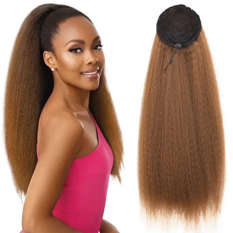 Top Trends: MyDiva 24 Inch Kinky Straight Synthetic Heat Resistant Hair Puff Ponytail Extensions Perm Yaki Drawstring Ponytails Elastic Band Shoppable Styles