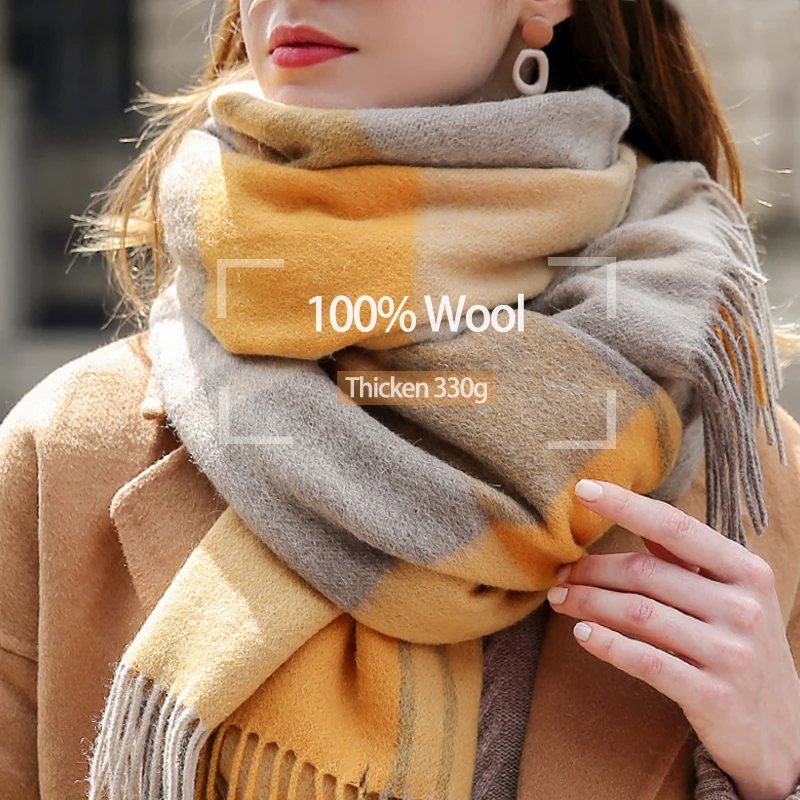 Top Trends: Winter 100% Real Wool Checkered Scarf Women Plaid Cashmere Scarves Lattice Large Shawl And Wraps Ladies Warm Echarpe Pashmina Shoppable Styles