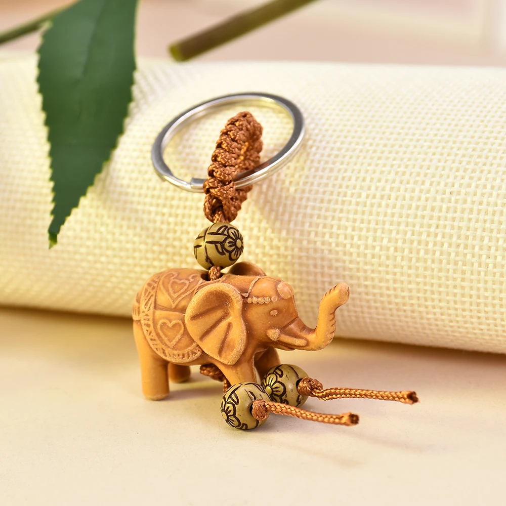 Top Trends: Women Men Lucky Wooden Elephant Carving Pendant Keychain Religion Chain Key Ring Keyring Jewelry Wholesale Cute Keychain Shoppable Styles