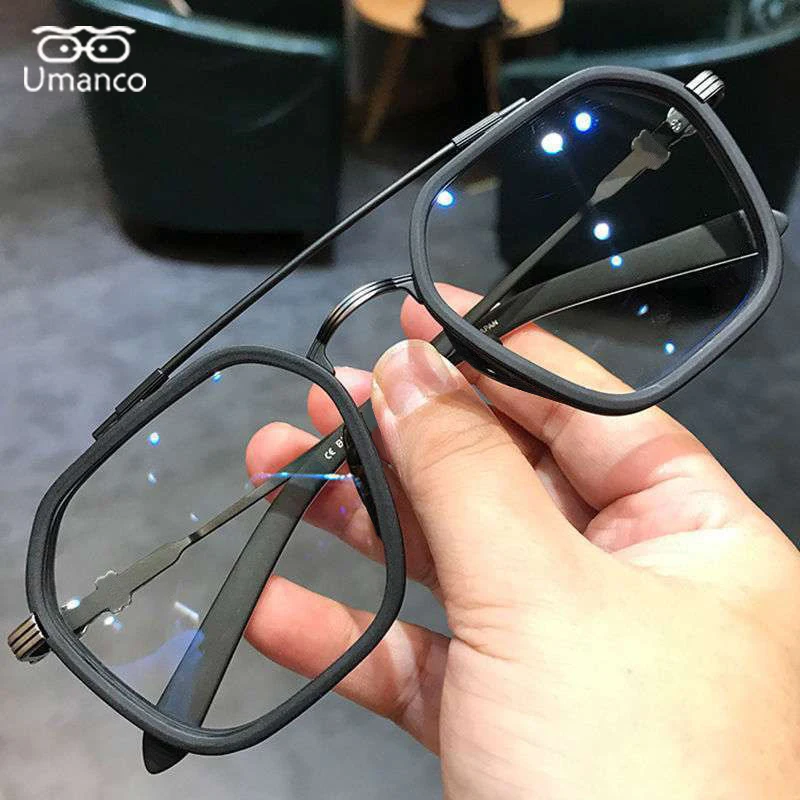 Top Trends: Retro Fashion Double Beam Square Myopia Glasses For Men Women Anti Blue Light Black Transparent Finish Prescription Eyewear -1.0 Shoppable Styles