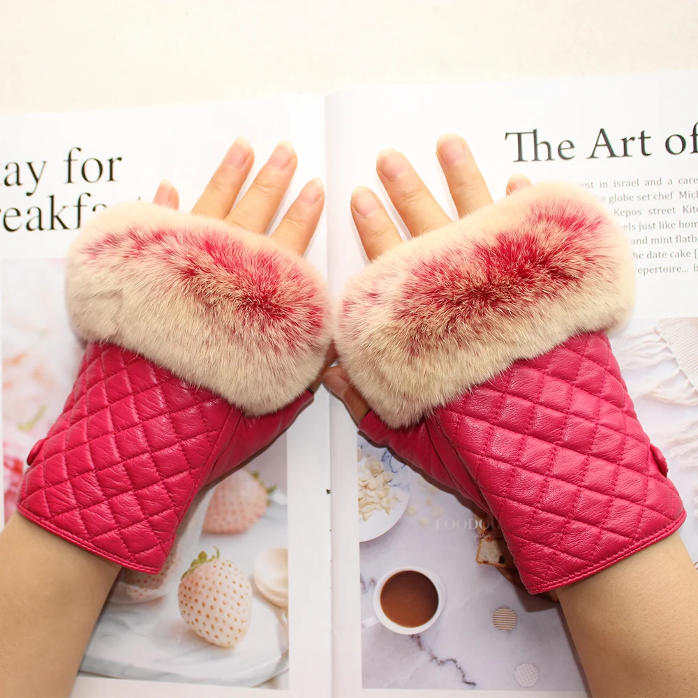 Top Trends: New Female Half-finger Leather Gloves Spring And Autumn Student Riding Short Rabbit Fur Rayon Lining Girl Fashion Driving Gloves Shoppable Styles