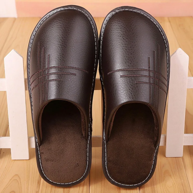 Top Trends: Soft Short Plush Men&#039;s Slippers Plus Size 35-46 Indoor Leather Slippers Winter Fashion Shoes 2020 New Unisex Home Slippers Shoppable Styles