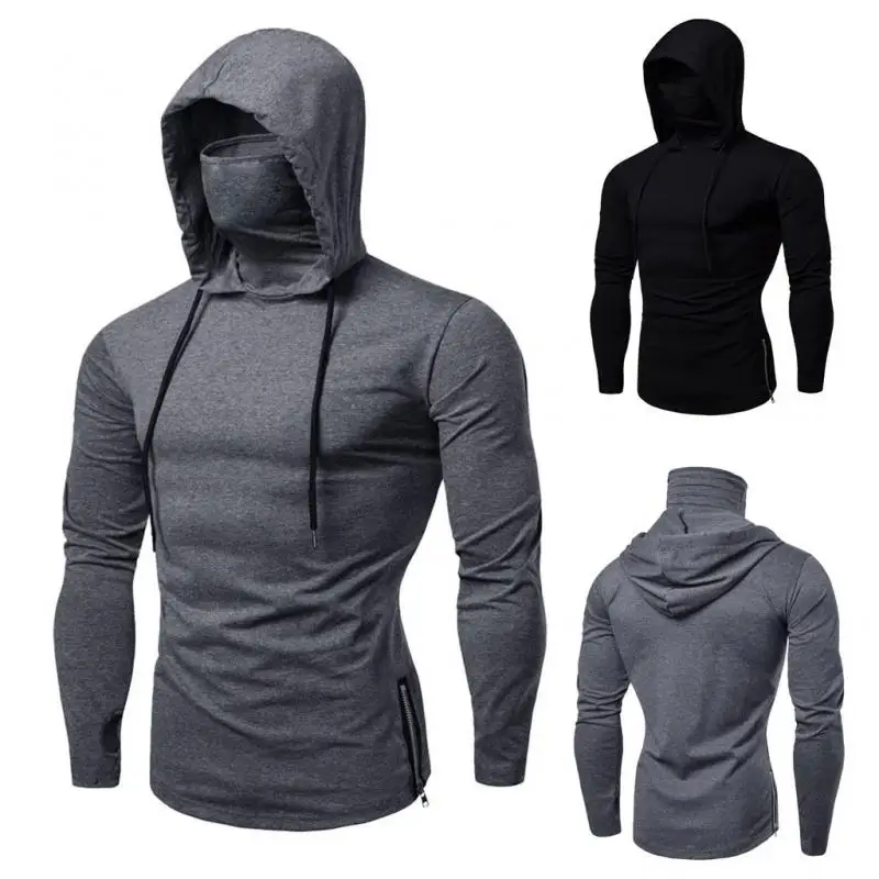 Top Trends: 2023 Autumn Mens Hoodie Thin Long Sleeve With Mask Sweatshirt Outdoosr Gym Casual Large Open-Forked Hooded Tops 5Xl Dropshipping Shoppable Styles