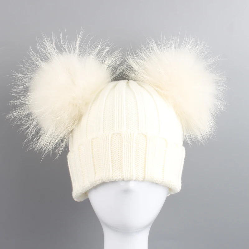 Top Trends: Two Pompom Fur Hat Baby Boy Girl Knitted Beanie Hat Winter Hat For Kids Children Double Real Natural Fur Pom Pom Hat Shoppable Styles - Image 2