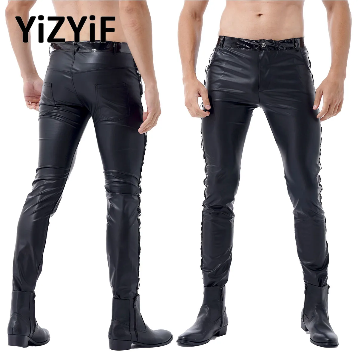 Top Trends: Mens Faux Leather Pants Black Punk Gothic Wet Look Motor Biker Tights Trousers Stretch Club Stage Leggings Shoppable Styles