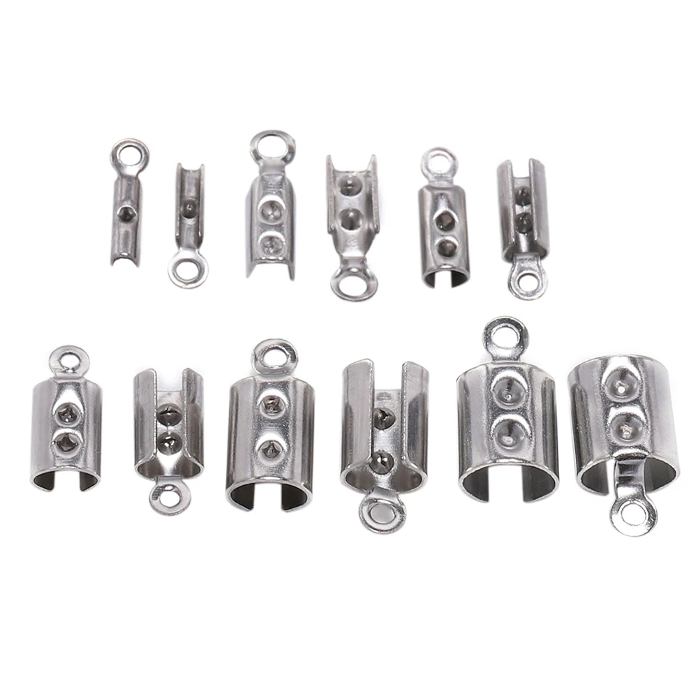 Top Trends: 50pcs Stainless Steel Cords Crimp End Beads Caps Leather Clip Tip Fold Crimp Bead Bracelet Connectors For Jewelry Making Finding Shoppable Styles