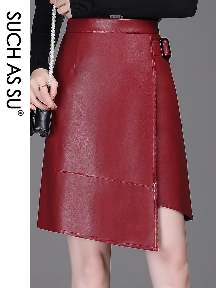 Top Trends: Y2K Irregular 2021 PU Leather Skirt Women Black Red Green Khaki Brown High Waist Asymmetrical S-3XL Size Autumn Female Skirt Shoppable Styles