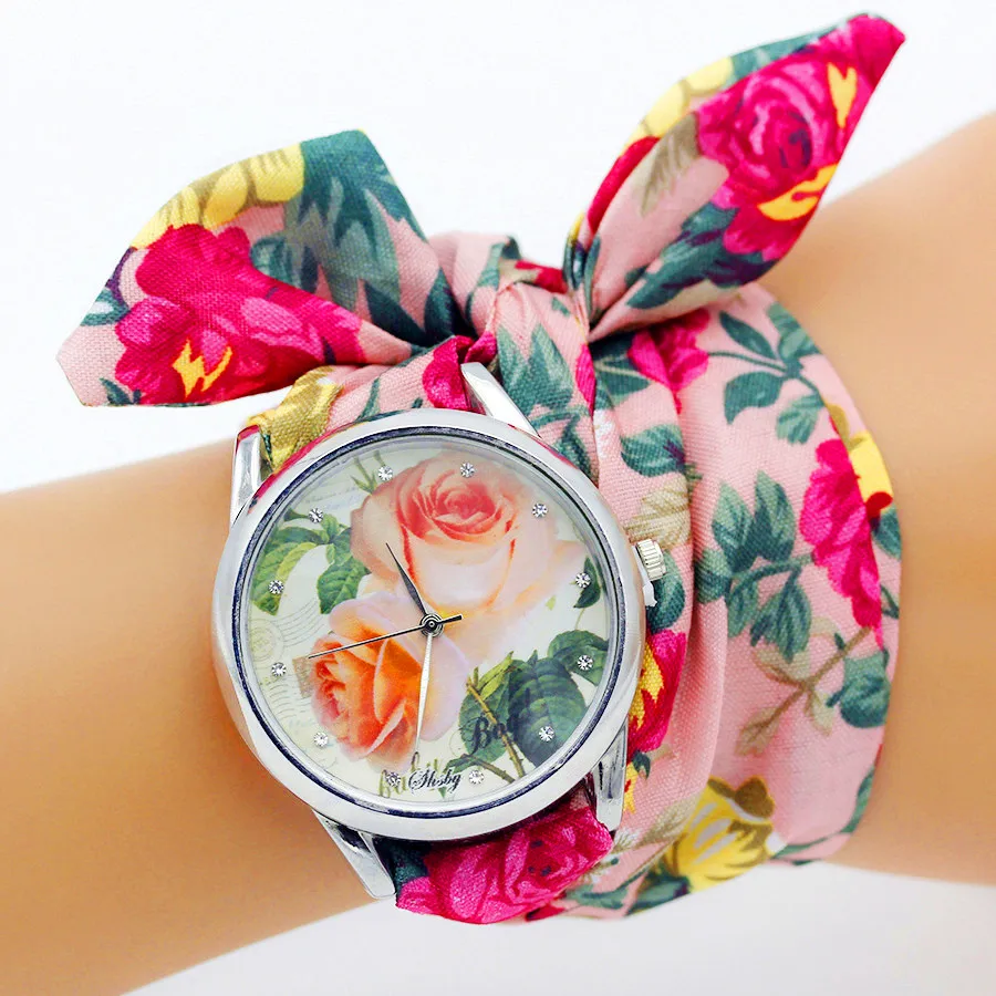 Top Trends: Shsby New Design Ladies Flower Cloth Wrist Watch Fashion Women Dress Watch High Quality Fabric Watch Sweet Girls Watch Shoppable Styles