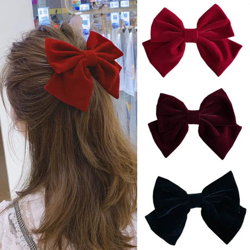 Top Trends: 2022 Velvet Bow Barrette With Clip Kids Women Girls Elegant Hair Pins Vintage Black Wine Red Prom Hair Accessories Shoppable Styles