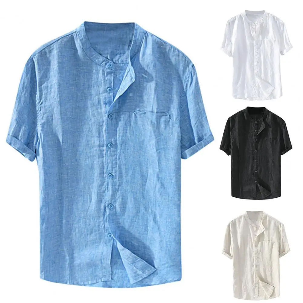 Top Trends: Casual Men Shirt Skin-friendly Solid Color Single-breasted Stand Collar Summer Loose Single-breasted Top For Summer Daily Wear Shoppable Styles