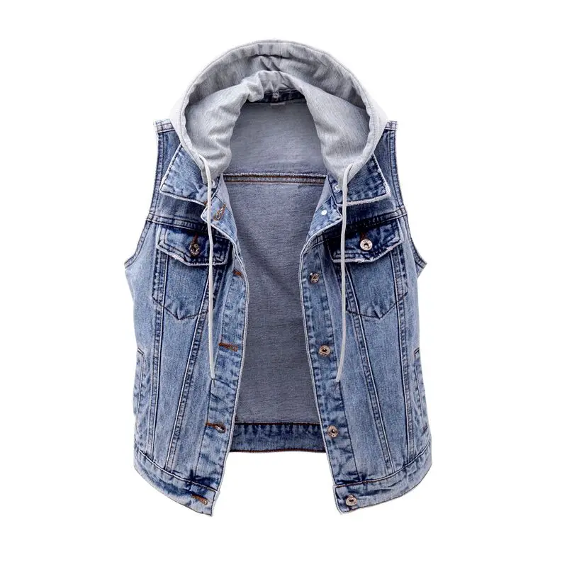 Top Trends: Femmes Short Denim Vest Women Detachable Hooded Coat Spring Summer Side Pockets Sleeveless Jeans Jacket Female Tops- Shoppable Styles