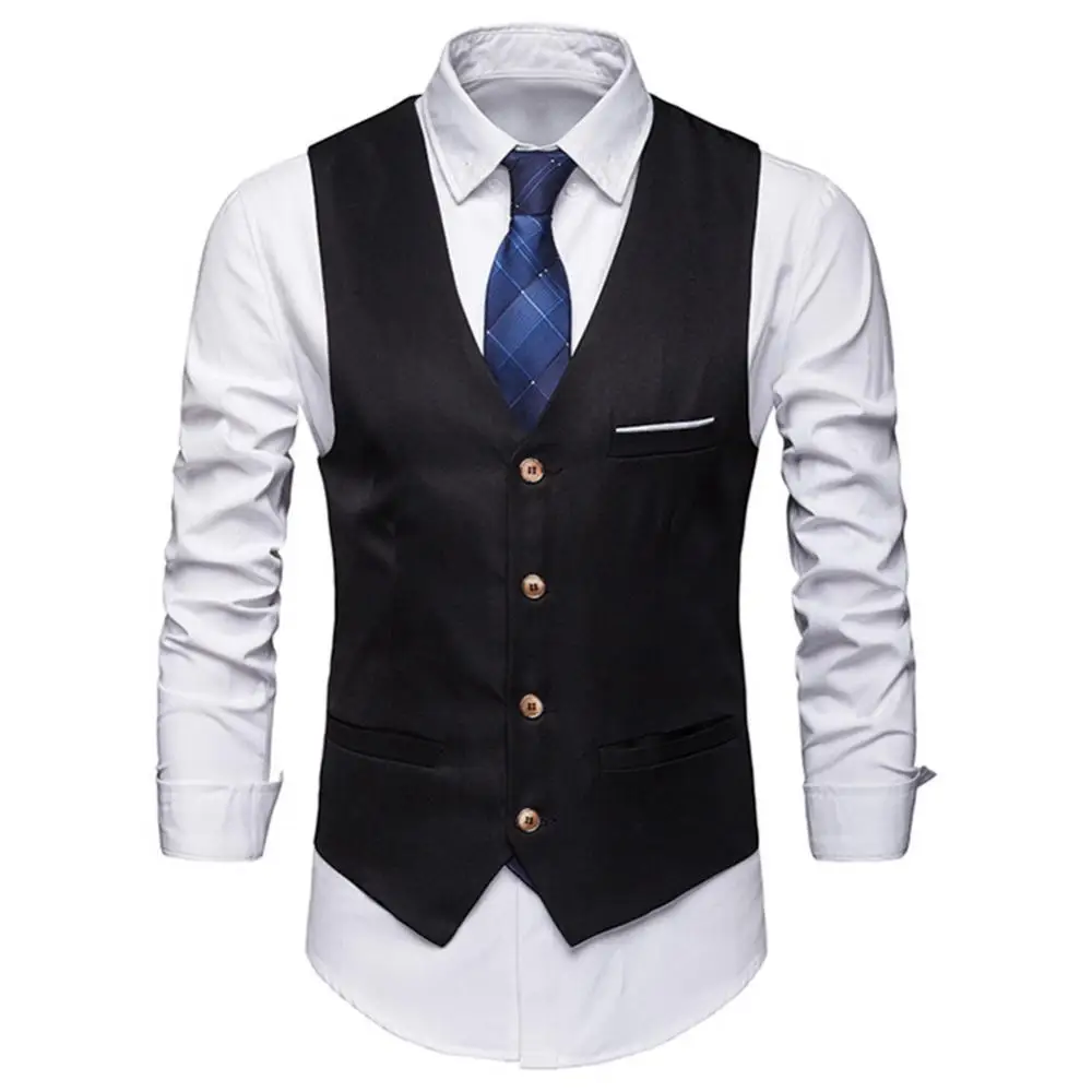 Top Trends: 65% Dropshipping Plus Size Formal Men Solid Color Suit Vest Single Breasted Business Waistcoat Shoppable Styles