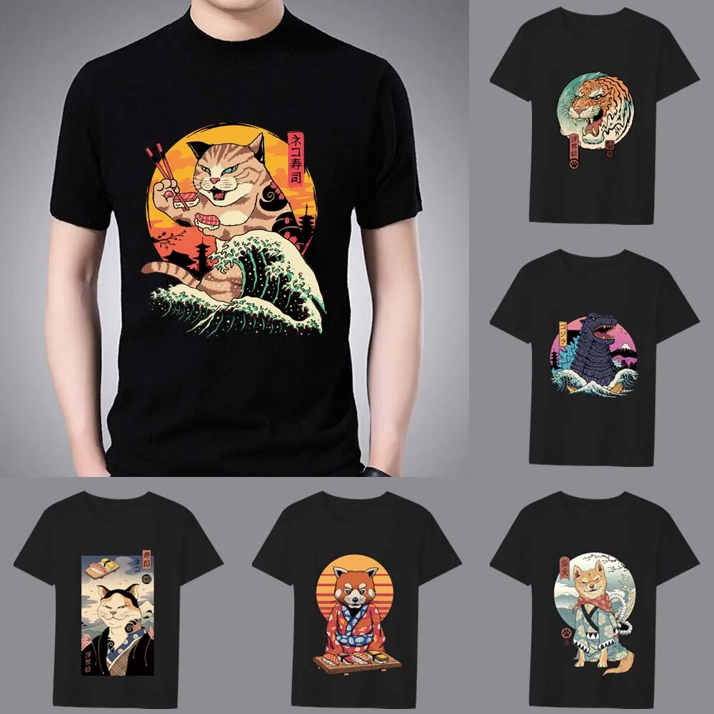 Top Trends: Men's T-shirt Basic Print Short Sleeve Anime Top Japanese Genki Cat Series Casual O-neck Youth Men's Commuter Comfortable Shirt Shoppable Styles