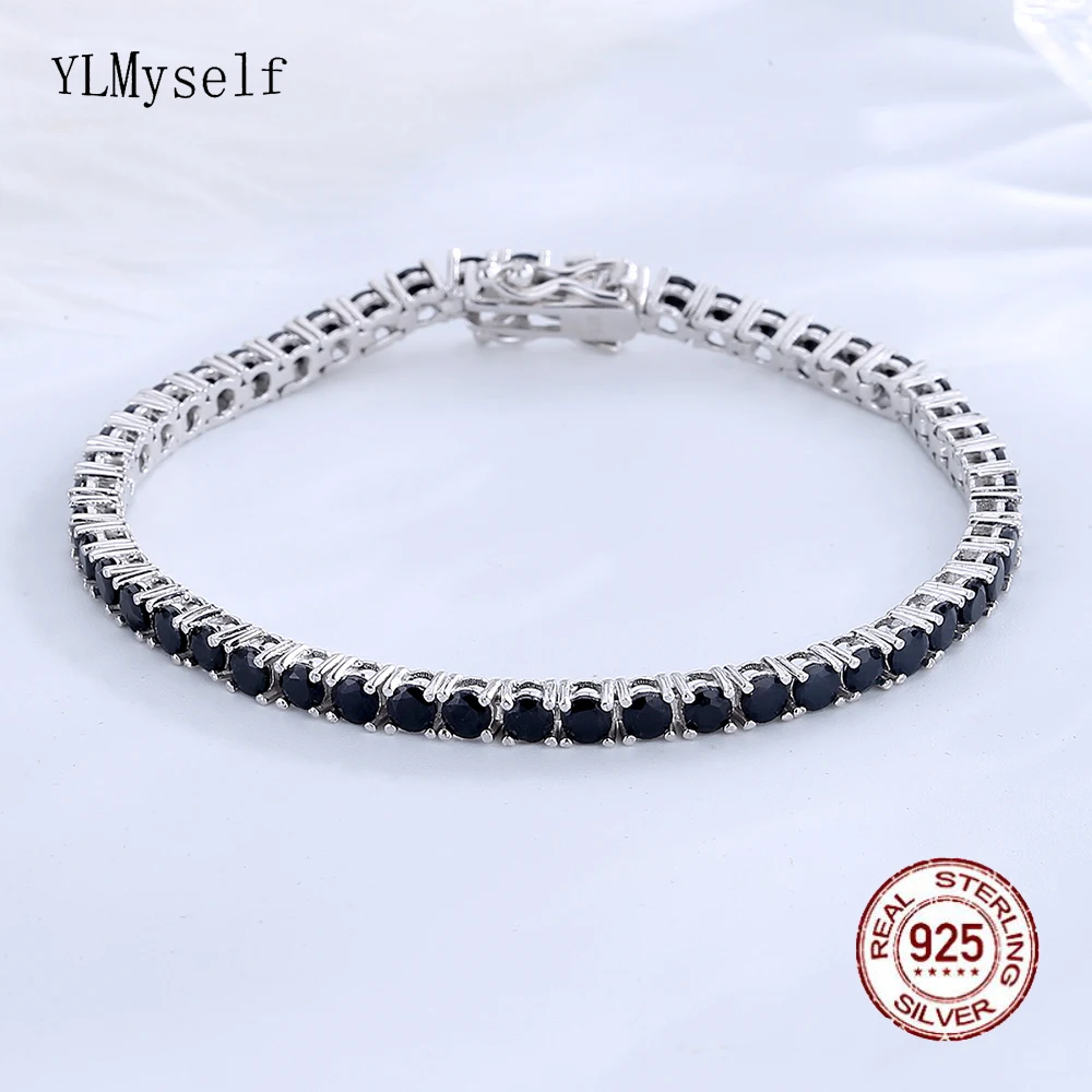 Top Trends: Solid Pure Silver 15 / 16 / 17 / 18 / 19 / 20 / 21 Cm Tennis Bracelet Pave 3 Mm Round Black Jet Zircon Elegant Real 925 Jewelry For Women Shoppable Styles