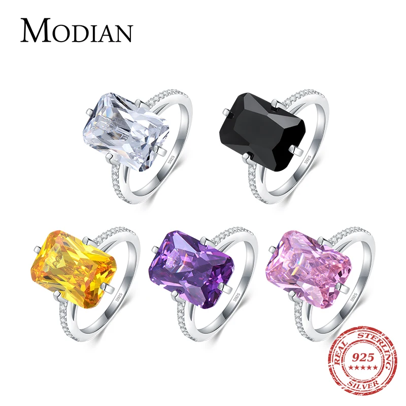 Top Trends: Modian 100% 925 Sterling Silver Rectangle 5A Clear Zircon Luxury Rings Anniversary Engagement Jewelry For Women Fashion Rings Shoppable Styles