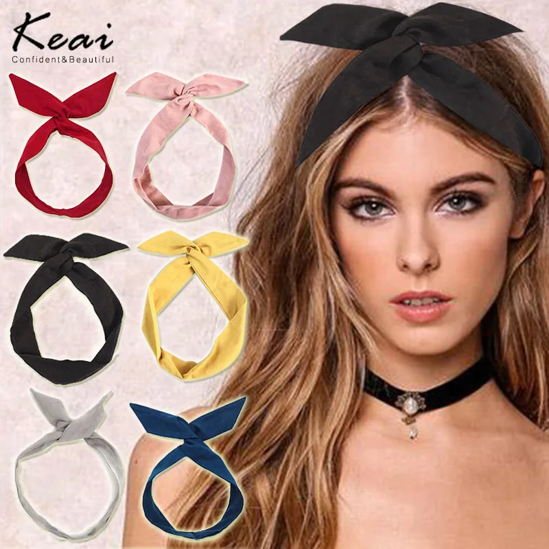 Top Trends: Suede Solid Color Bunny Ear Ribbon Womens Designer Headband Print Hair Ties Twist Hairband Metal Wire Scarf Hair Accessories Shoppable Styles