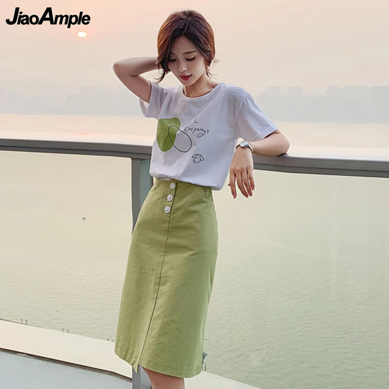 Top Trends: Women Summer T-Shirt Skirts Set 2022 New Cozy Cotton Short Sleeve Pullover Girls Student Korean Leisure Clothing Suit Lady Dress Shoppable Styles