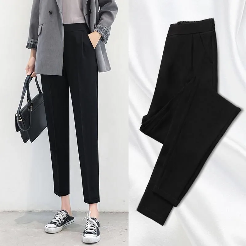 Top Trends: Autumn Winter Work Pants Women Office Casual Trousers Female Black Elastic Waist Lady Career Korean Harem Pants Mujer Pantalon Shoppable Styles