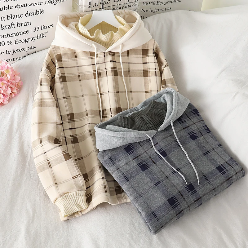 Top Trends: Harajuku Plaid Hooded Hoodie Women Loose Autumn Winter Thick Warm Pullover Sweatshirts Female Oversized Sudaderas Mujer Shoppable Styles - Image 3