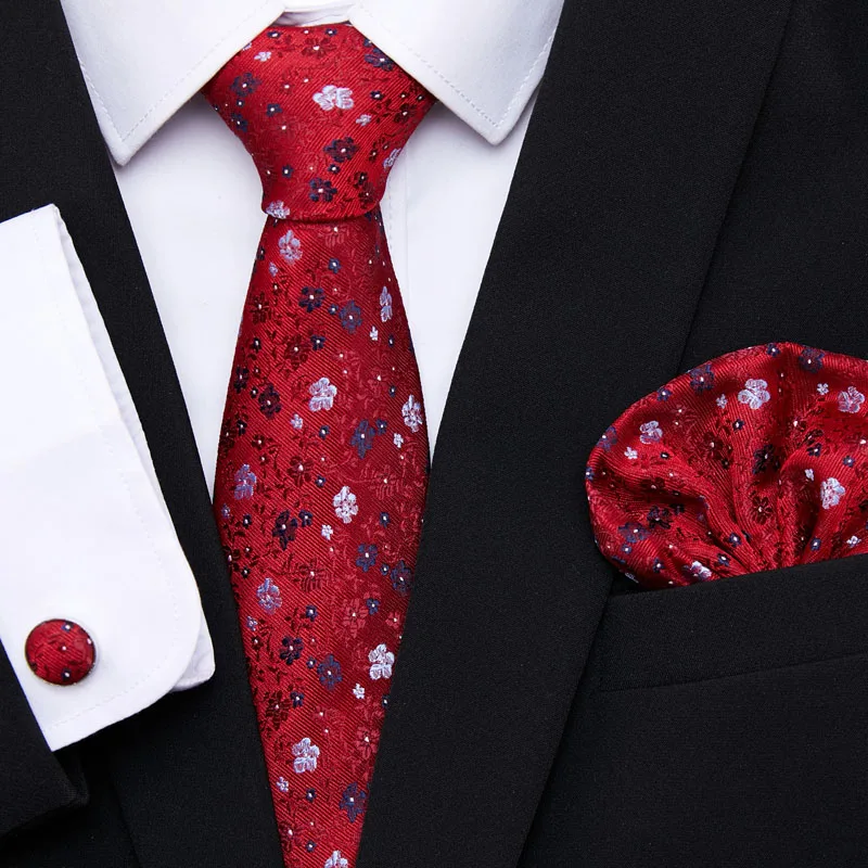 Top Trends: New Red Tie Silk Woven Men Necktie Hanky Cufflinks Set Luxury Men&#039;s Party Corbatas Office Gravatas Fit Wedding Gift Holiday Shoppable Styles