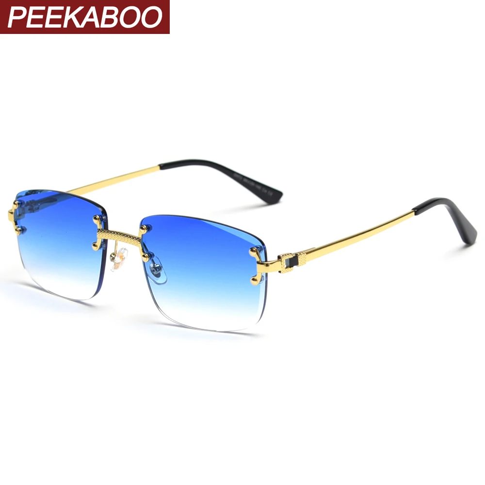 Top Trends: Peekaboo Gradient Lens Metal Sunglasses Rimless Square Blue Uv400 High Quality Brown Women Sun Glasses For Men 2022 Frameless Shoppable Styles