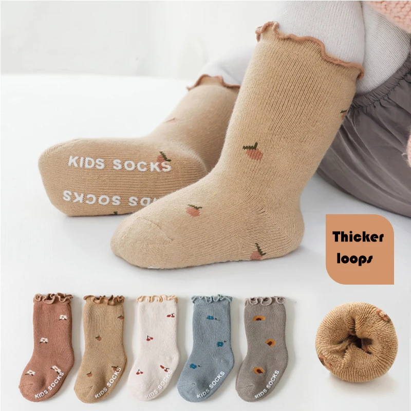 Top Trends: Floral Embroidery Edge Baby Socks Cotton Warm Children Knit Tube Socks Kids Knee High Socks For Toddler Girls Boys Shoppable Styles