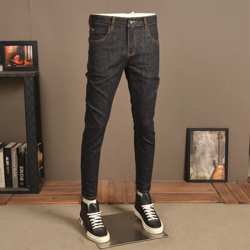 Top Trends: Summer Men Black Stretch Jeans Fashion Casual Slim Fit Pencil Pants Korean Style Cotton Denim Trousers Shoppable Styles