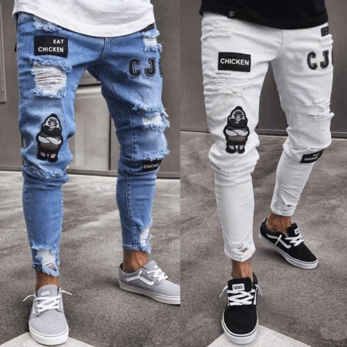 Top Trends: Mens Stretch Ripped Skinny Biker Jeans Pants Destroyed Slim Fit Denim Trousers Shoppable Styles