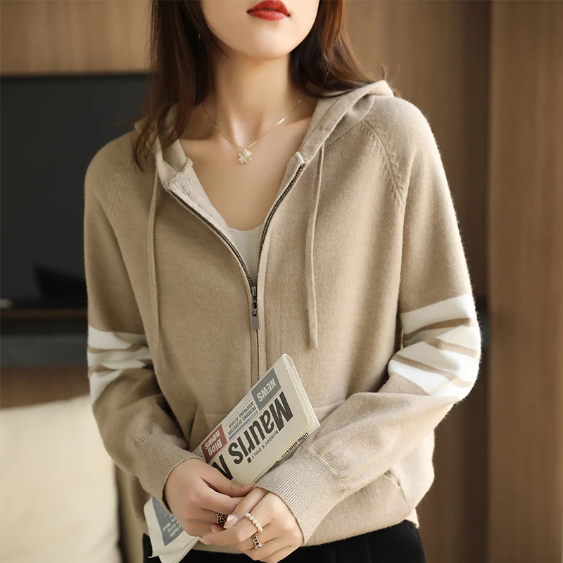 Top Trends: Women Cashmere Sweater Autumn / Winter Loose TB Design Hooded Zipper Cashmere Knit Cardigan Shoppable Styles - Image 3