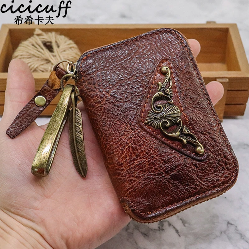 Top Trends: 100% Genuine Leather Key Wallet Men Car Key Holder Retro Key Bag Men Purse Vintage Housekeeper Keychain Cowhide Card Holder Case Shoppable Styles