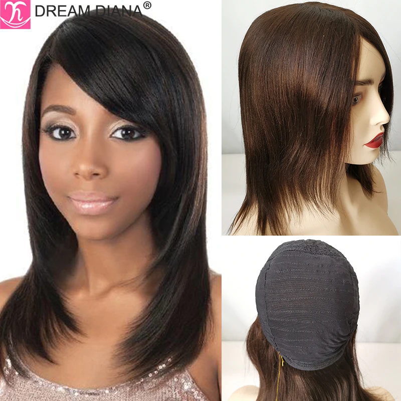 Top Trends: DreamDiana Brazilian Hair Wigs Remy Silky Straight Hair Wig Natural #2 100% Human Hair Bob Wig 150 Density Full Machine Made Wig Shoppable Styles