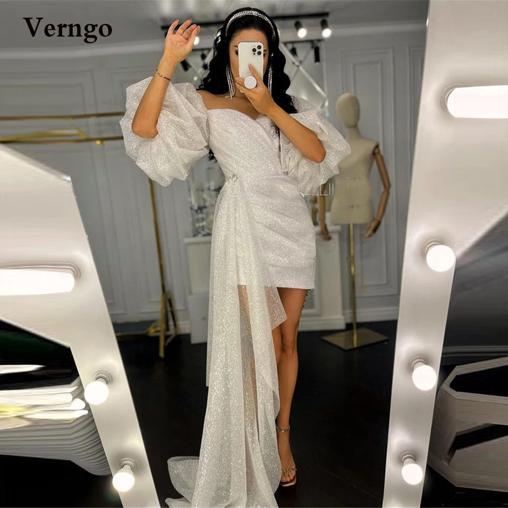 Top Trends: Verngo Shimmer Short Wedding Dress Puff Sleeves Sweetheart Glitter Modern Bride Party Dress Wear Gown Dubai Women Formal Dress Shoppable Styles