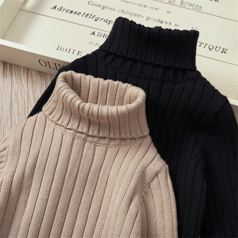 Top Trends: Toddler Girl Spring Dress 2023 Winter Sweater Clothes Solid Color Baby Girls Turtleneck Clothes 2-7Y Little Knitting Shoppable Styles - Image 2