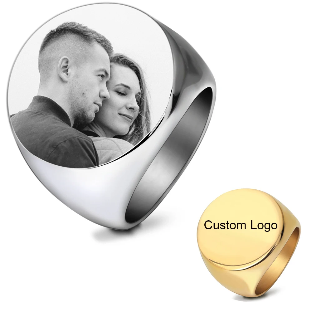 Top Trends: Customized Signet Ring Engrave Name Logo Photo Copule Jewelry Stainless Steel Round Mens For Family Wedding Personalized Gifts Shoppable Styles