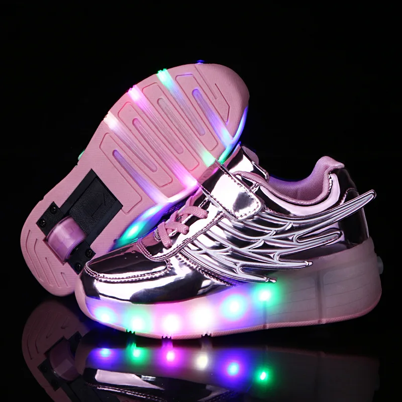 Top Trends: Kids LED Light Roller Shoes For Boys Girl Luminous Light Up Skate Sneakers With On Wheels Kids Roller Skates Wings Shoes Shoppable Styles